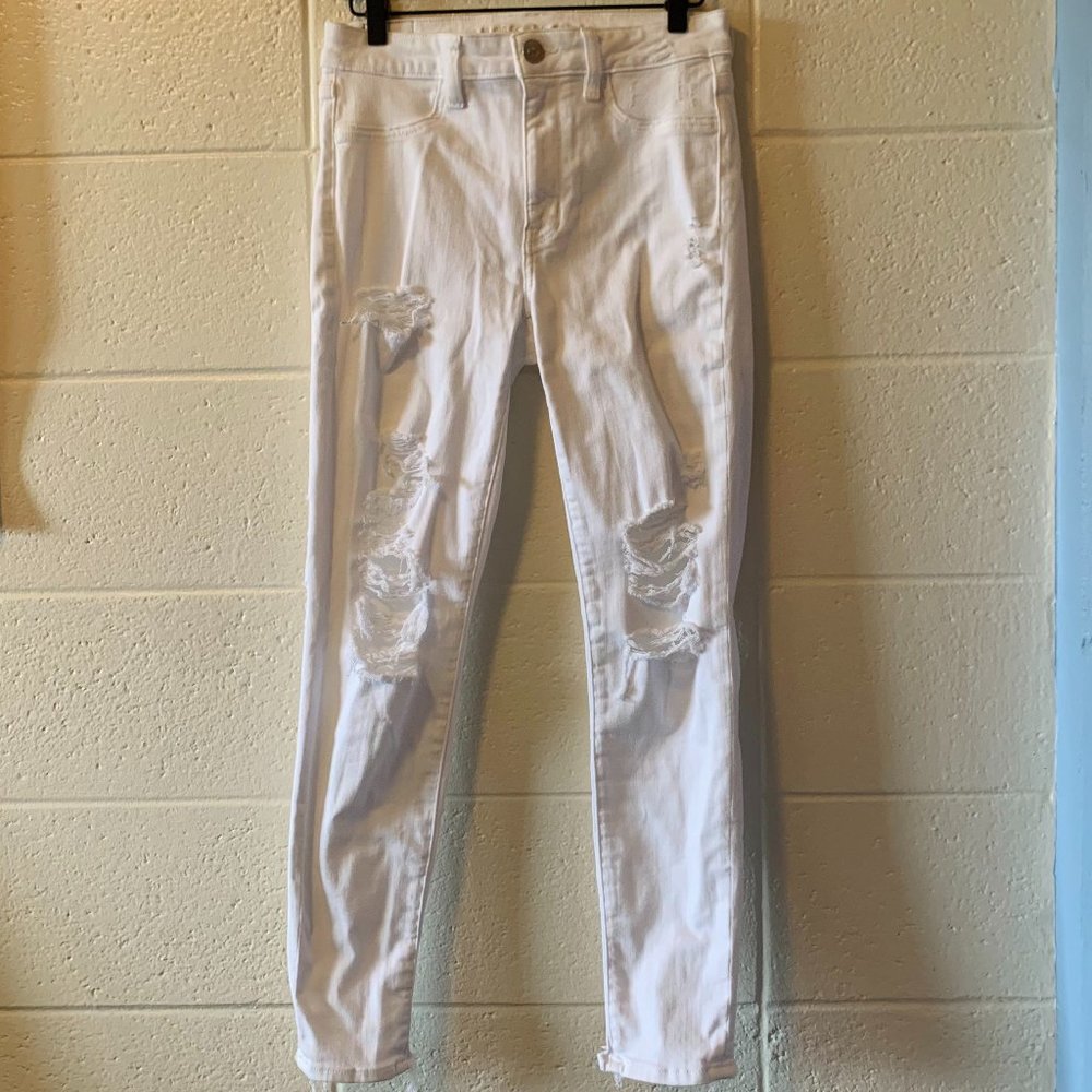 White Distressed Hi-rise Jegging